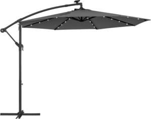 Cantilever Haveparasol med Solcelledrevne Led-lys, 3m Bananparaply med Base, Håndsving til Åbning og Lukning, Solsejl med Beskyttelse Upf 50+, Grå
