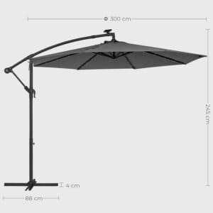 Cantilever Haveparasol med Solcelledrevne Led-lys, 3m Bananparaply med Base, Håndsving til Åbning og Lukning, Solsejl med Beskyttelse Upf 50+, Grå - Image 5