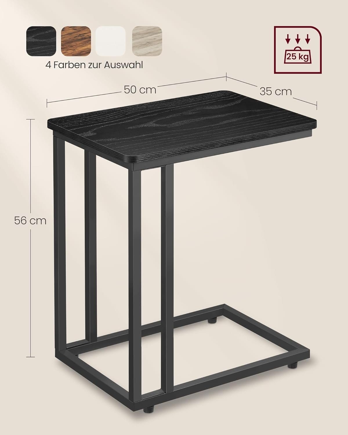 Sidebord, Sofabord med Hjul, C-form, 35 X 50 X 60 Cm, Moderne, Ibenholt Sort 4 Sidebord, Sofabord med Hjul, C-form, 35 X 50 X 60 Cm, Moderne, Ibenholt Sort - Billede 4
