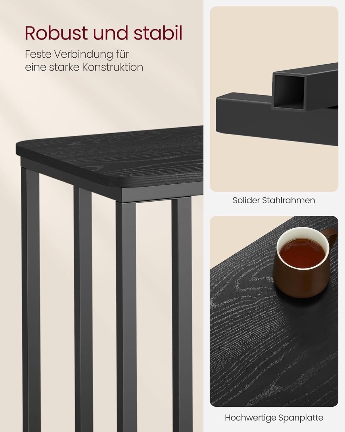 Sidebord, Sofabord med Hjul, C-form, 35 X 50 X 60 Cm, Moderne, Ibenholt Sort 6 Sidebord, Sofabord med Hjul, C-form, 35 X 50 X 60 Cm, Moderne, Ibenholt Sort - Billede 6