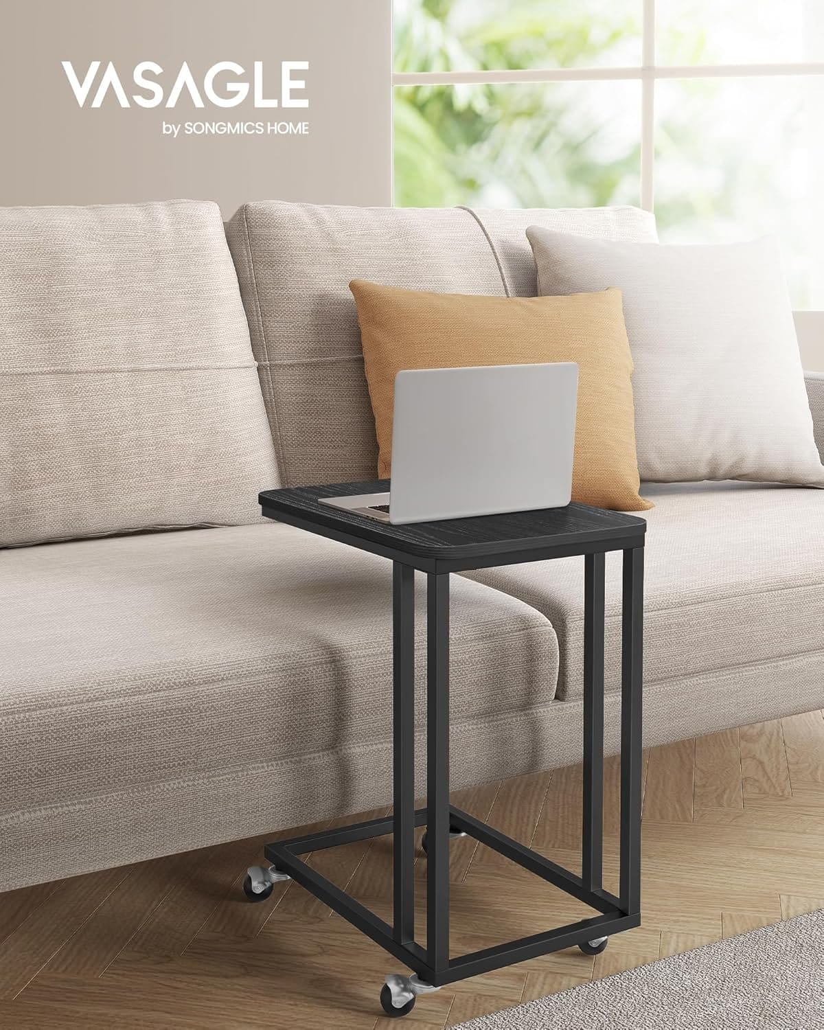 Sidebord, Sofabord med Hjul, C-form, 35 X 50 X 60 Cm, Moderne, Ibenholt Sort 3 Sidebord, Sofabord med Hjul, C-form, 35 X 50 X 60 Cm, Moderne, Ibenholt Sort - Billede 3