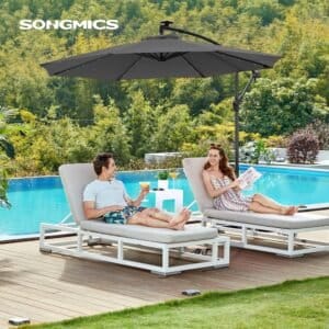 Cantilever Haveparasol med Solcelledrevne Led-lys, 3m Bananparaply med Base, Håndsving til Åbning og Lukning, Solsejl med Beskyttelse Upf 50+, Grå - Image 2