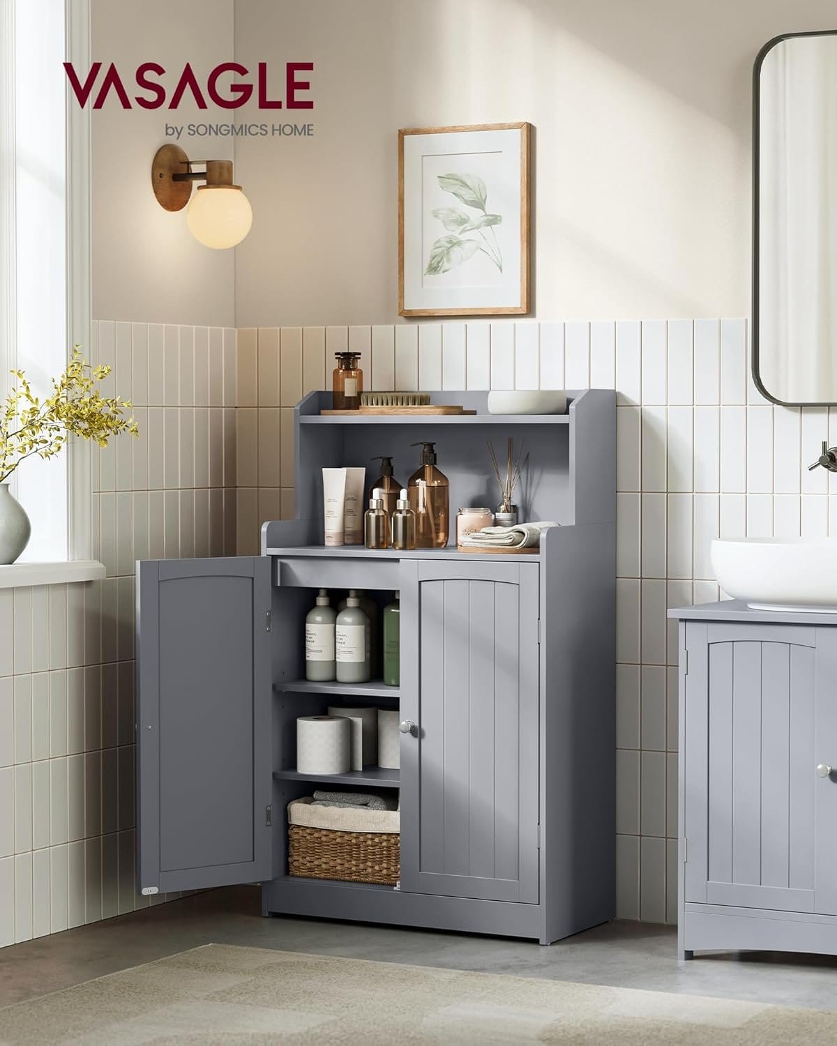 Badeværelsesopbevaringsskab, Badeværelsesgulvskab med 2 Døre, 11,8 X 23,6 X 39,4 Tommer, Dove Grey 2 Badeværelsesopbevaringsskab, Badeværelsesgulvskab med 2 Døre, 11,8 X 23,6 X 39,4 Tommer, Dove Grey - Billede 2