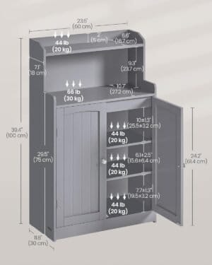 Badeværelsesopbevaringsskab, badeværelsesgulvskab med 2 døre, 11,8 x 23,6 x 39,4 tommer, Dove Grey - Image 3