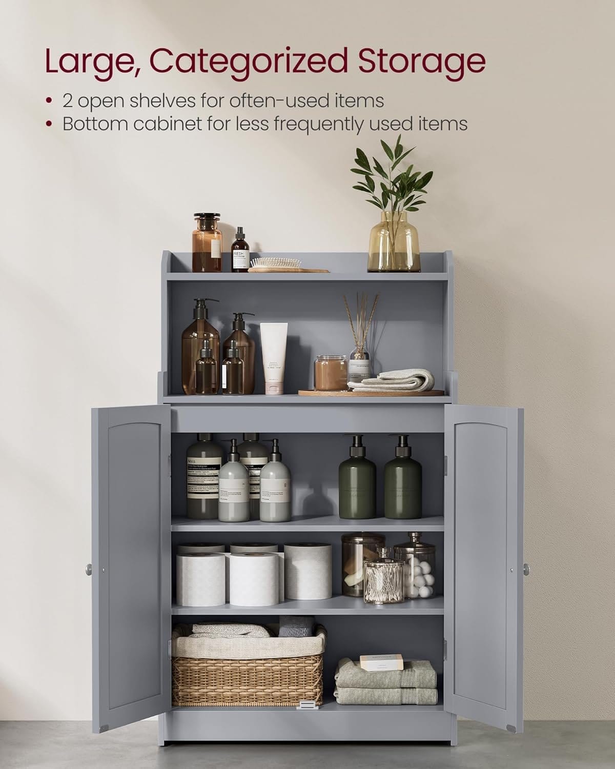 Badeværelsesopbevaringsskab, Badeværelsesgulvskab med 2 Døre, 11,8 X 23,6 X 39,4 Tommer, Dove Grey 4 Badeværelsesopbevaringsskab, Badeværelsesgulvskab med 2 Døre, 11,8 X 23,6 X 39,4 Tommer, Dove Grey - Billede 4