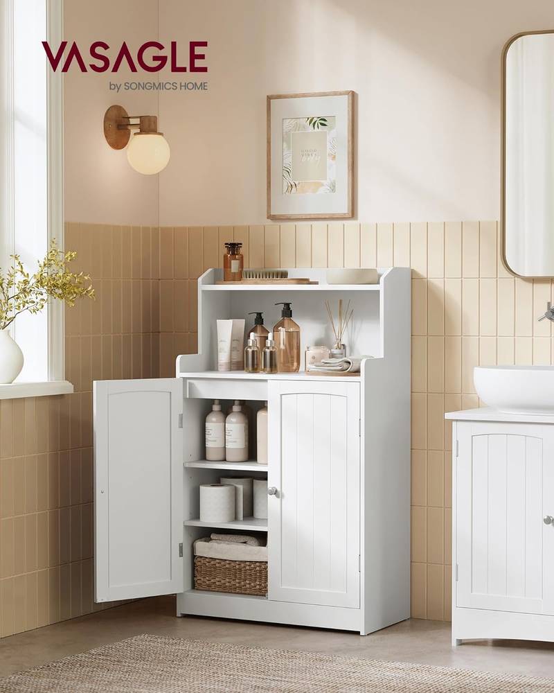 Badeværelsesskab, Badeværelsesmøbel med 2 Døre, 30 X 60 X 100 Cm, Skyhvid 2 Badeværelsesskab, Badeværelsesmøbel med 2 Døre, 30 X 60 X 100 Cm, Skyhvid - Billede 2