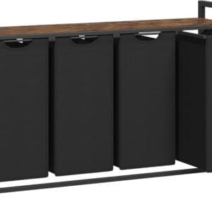 Vasketøjskurv, 4 rum, 4 x 40l, 116 x 33 x 72 cm, rustik brun og sort