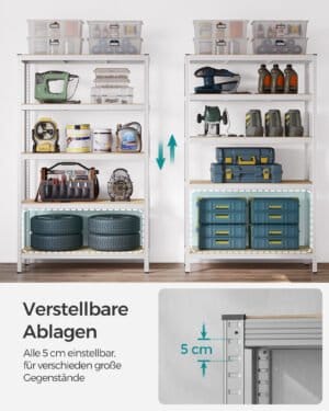 5-lags hylde, stålhylde til opbevaring, til garage, skur, bæreevne 875 kg, sølv - Image 4