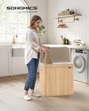 Bambus Vasketøjskurv med Håndtag, 150 L, Natural Beige - Image 5
