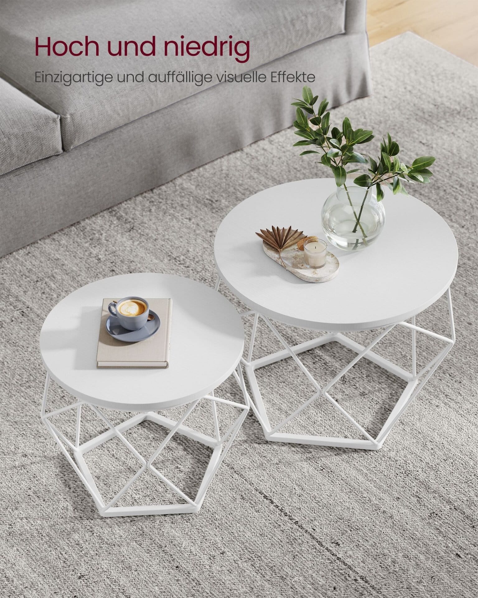 2 sideborde, sofabord i moderne stil, aftagelig bordplade, snehvide og skyhvide 4 2 sideborde, sofabord i moderne stil, aftagelig bordplade, snehvide og skyhvide - Billede 4