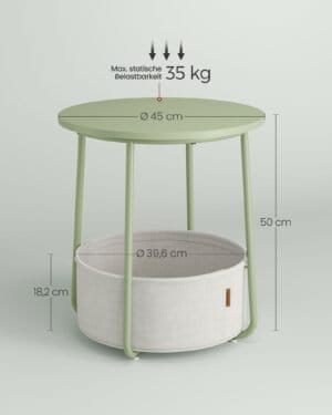 Natbord med stofkurv, sengebord til stue, Lagergrøn og Cremehvid - Image 4