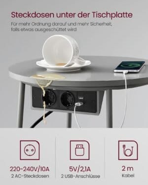 Rundt sidebord med ladestation og stofkurv, Rummeligt, Dove Grey og Slate Grey - Image 4