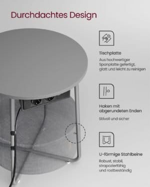 Rundt sidebord med ladestation og stofkurv, Rummeligt, Dove Grey og Slate Grey - Image 6