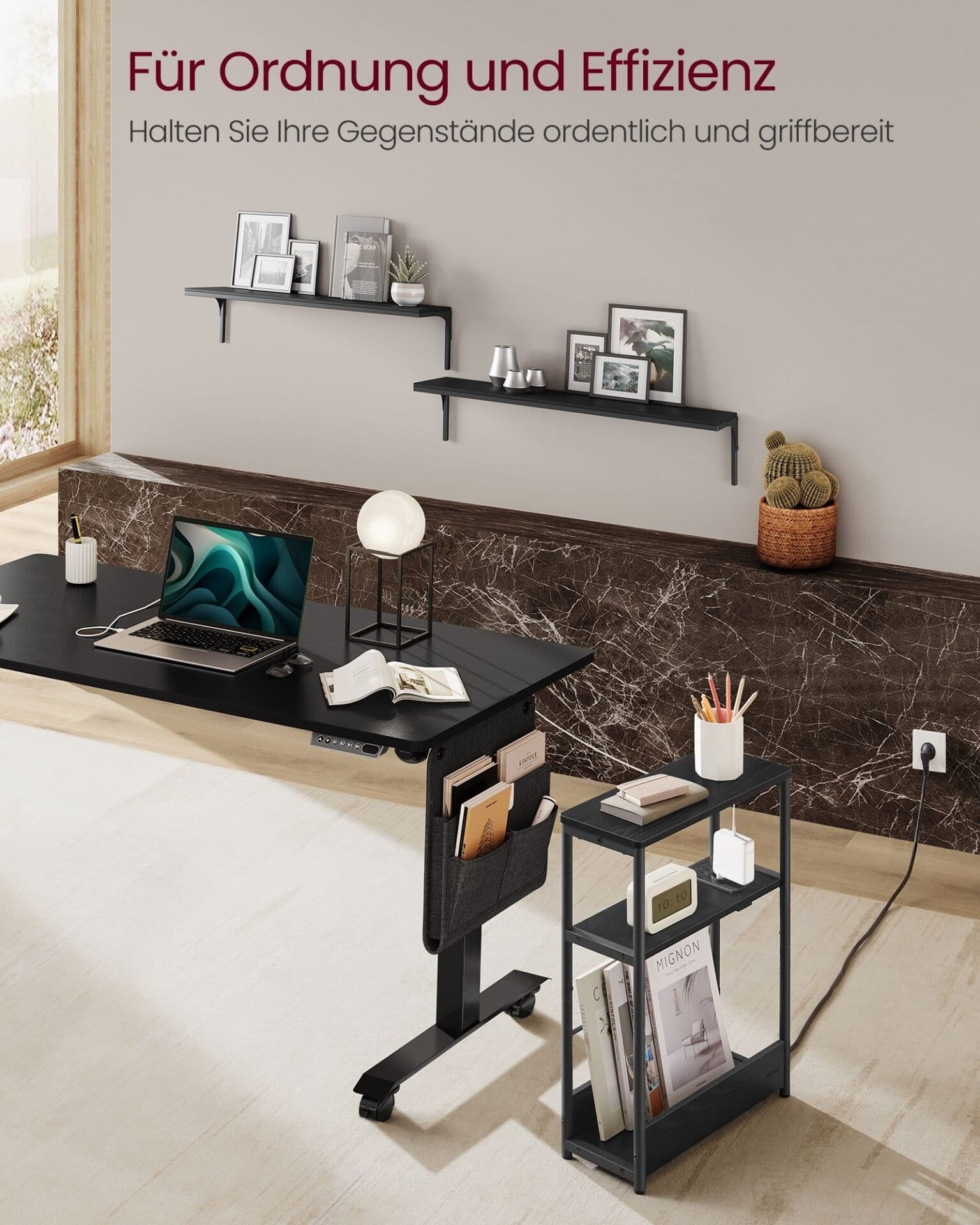 Sidebord med strømskinne, smalt 3-lags sofabord, Ebony Black og Ink Black 7 Sidebord med strømskinne, smalt 3-lags sofabord, Ebony Black og Ink Black - Billede 7