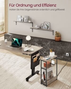 Slankt Sidebord med Strømskinne, 3 Etagers Natbord, Sofaende, til Små Rum, Magasinholder, Stue, Soveværelse, Kontor, Lyng Greige og Blæk Sort Let335k05 - Image 7