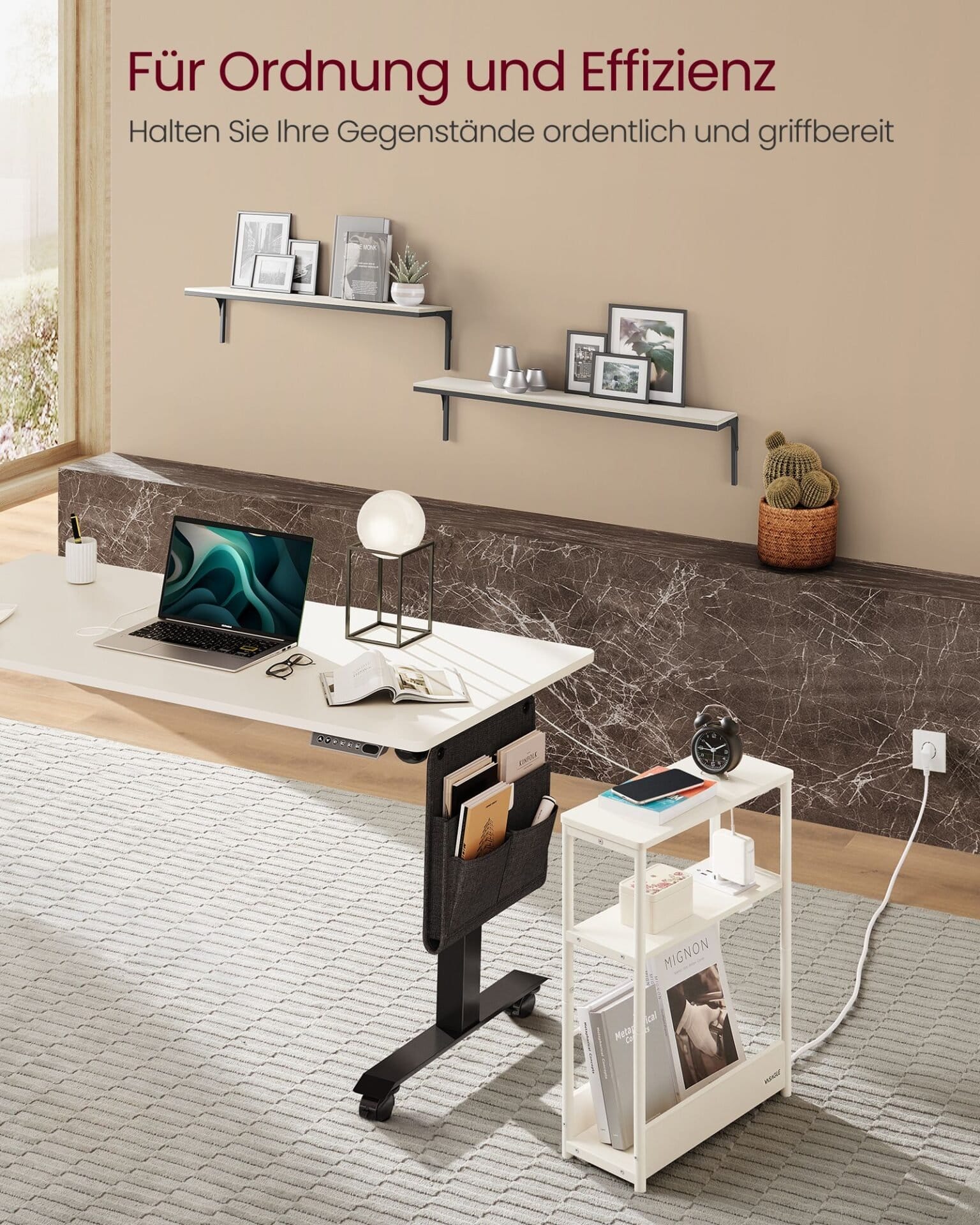 Sidebord med strømskinne, smalt 3-lags, cremehvid 7 Sidebord med strømskinne, smalt 3-lags, cremehvid - Billede 7