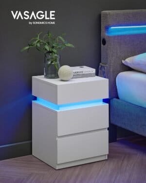 Sengebord, med Justerbar Flerfarvet Led-strimmel, 3 Skuffer, Sidebord i Moderne Stil, 35 X 40 X 55 Cm, Hvid Let630t10 - Image 5