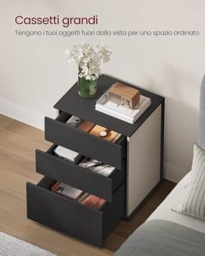 Hurtig Montering Natbord, Sengeborde med 3 Skuffer, Moderne, Blæk Sort og Cappuccino Beige - Image 5