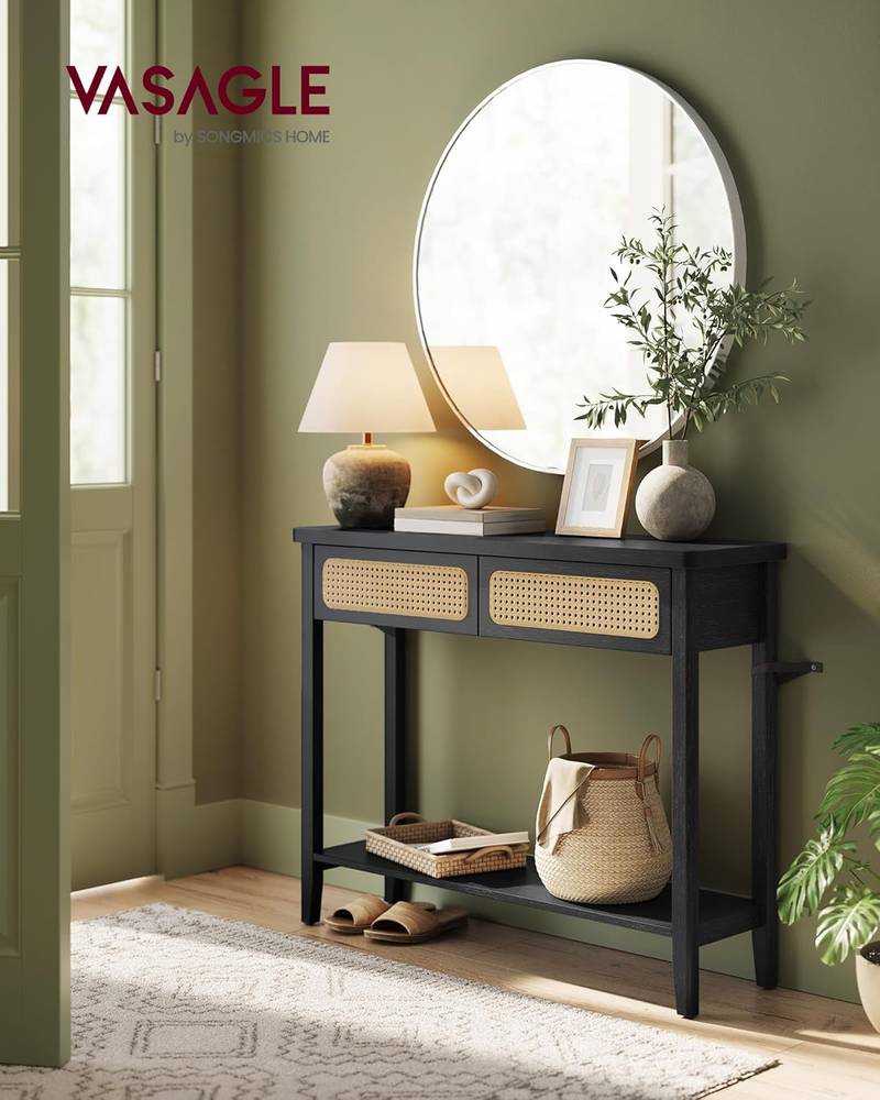 Konsolbord, Entrebord, Entremøbler, Åben Hylde, Afrundede Hjørner, Boho Style, Ash Black 2 Konsolbord, Entrebord, Entremøbler, Åben Hylde, Afrundede Hjørner, Boho Style, Ash Black - Billede 2