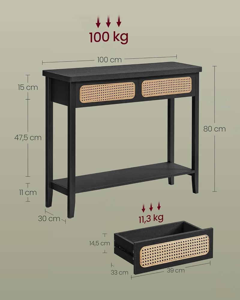 Konsolbord, Entrebord, Entremøbler, Åben Hylde, Afrundede Hjørner, Boho Style, Ash Black 3 Konsolbord, Entrebord, Entremøbler, Åben Hylde, Afrundede Hjørner, Boho Style, Ash Black - Billede 3