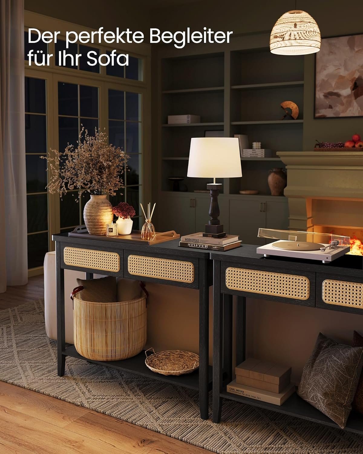 Konsolbord, Entrebord, Entremøbler, Åben Hylde, Afrundede Hjørner, Boho Style, Ash Black 4 Konsolbord, Entrebord, Entremøbler, Åben Hylde, Afrundede Hjørner, Boho Style, Ash Black - Billede 4