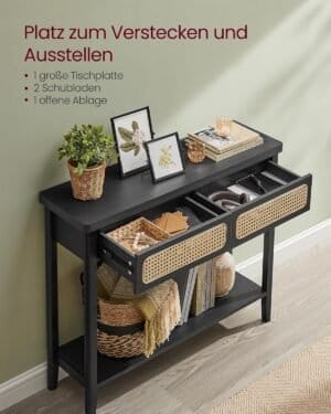 Konsolbord, Entrebord, Entremøbler, Åben Hylde, Afrundede Hjørner, Boho Style, Ash Black - Image 5