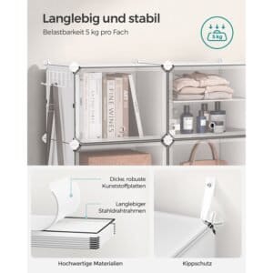 Skostativ, 8-kubeskobeslag med Døre, 32 Par Plast Skoopbevaringsskab, Stålramme, Hvid - Image 4