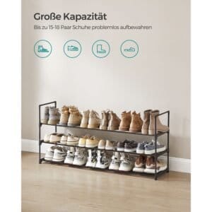 3-lags Skostativ, Skoopbevaringsorganer, Metalopbevaringsstativ, 116 X 30 X 55 Cm, Sort - Image 3