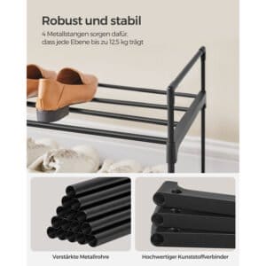 3-lags Skostativ, Skoopbevaringsorganer, Metalopbevaringsstativ, 116 X 30 X 55 Cm, Sort - Image 4