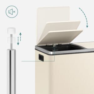 Dobbeltrum 2 X 30 L Skraldespand med 2 Skraldeposer, Metalfodpedaler, Creme - Image 4