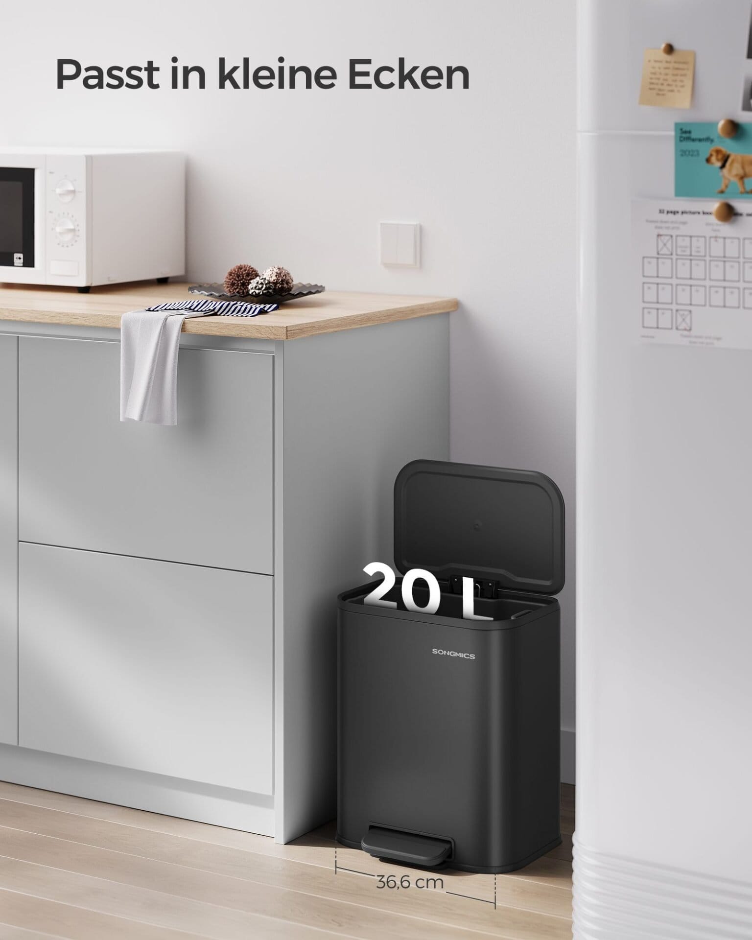 Køkkenaffaldsspand, 20 Liters Affaldsspand med Låg, med Inderspand, Sort Blæk 3 Køkkenaffaldsspand, 20 Liters Affaldsspand med Låg, med Inderspand, Sort Blæk - Billede 3