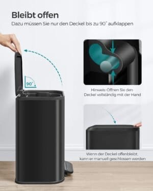Køkkenaffaldsspand, 20 Liters Affaldsspand med Låg, med Inderspand, Sort Blæk - Image 6