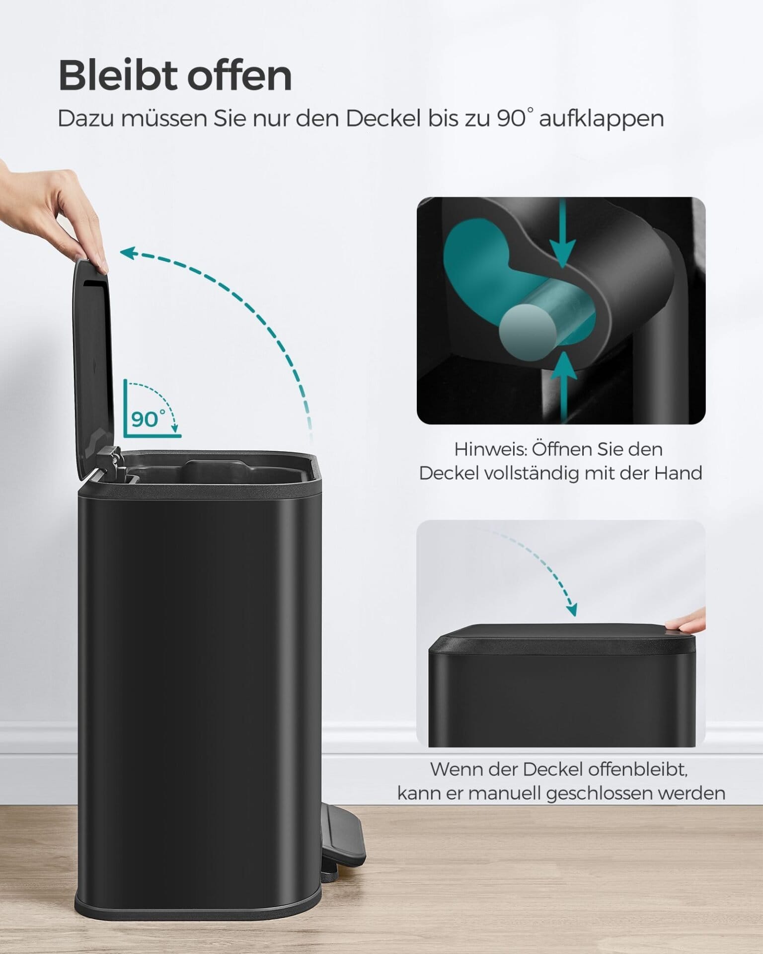 Køkkenaffaldsspand, 20 Liters Affaldsspand med Låg, med Inderspand, Sort Blæk 6 Køkkenaffaldsspand, 20 Liters Affaldsspand med Låg, med Inderspand, Sort Blæk - Billede 6