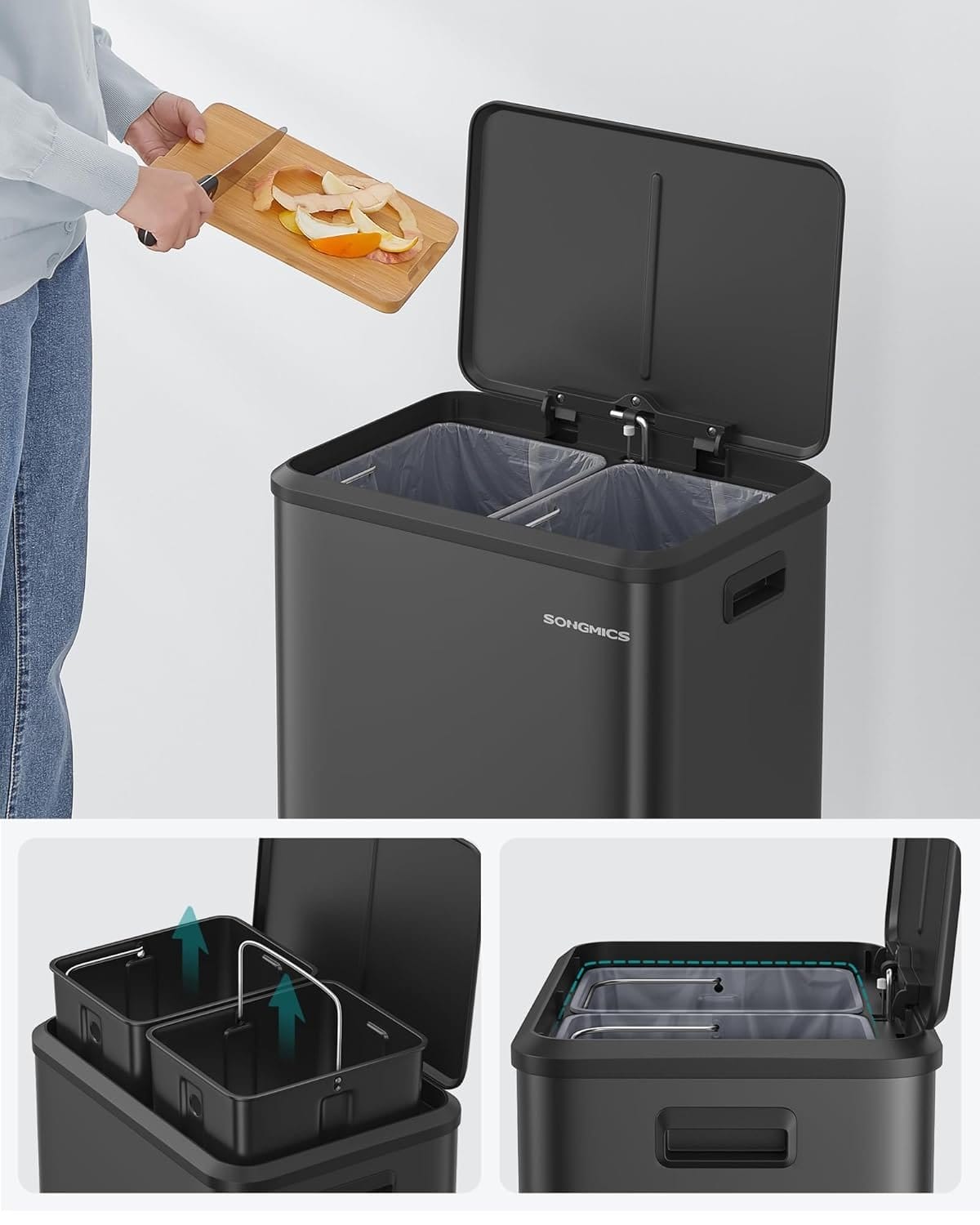 Skraldespandssortering 2 X 15 L med Låg, Køkken- og Stueaffaldsbeholder, Vandret Type, Kraftig 4 Skraldespandssortering 2 X 15 L med Låg, Køkken- og Stueaffaldsbeholder, Vandret Type, Kraftig - Billede 4