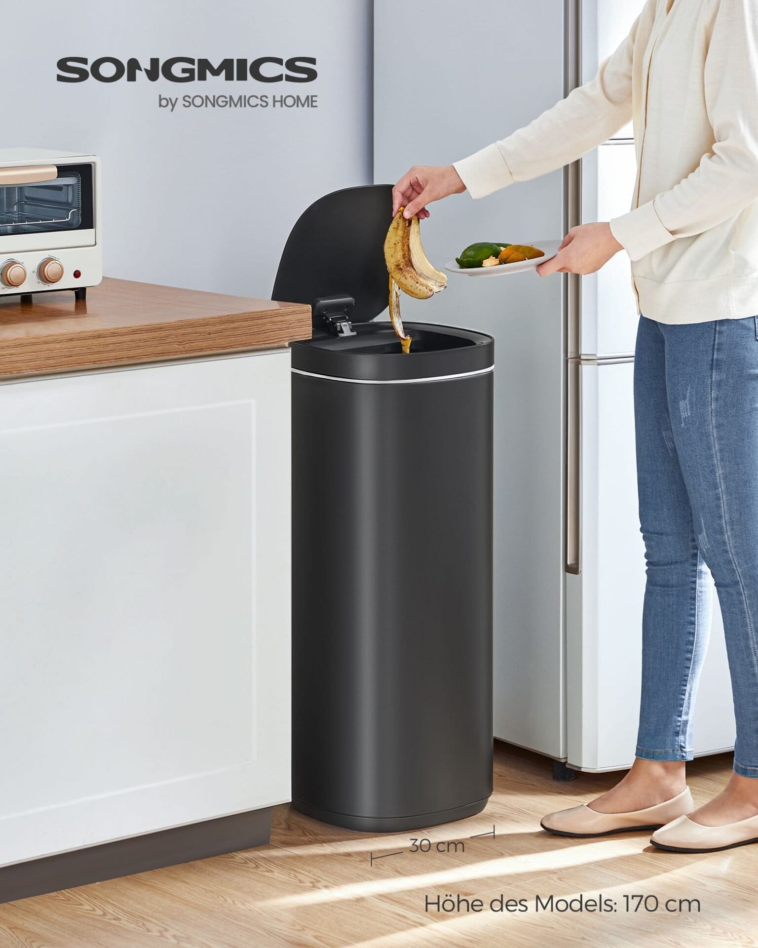Bevægelsessensor køkkenspand 50l, automatisk skraldespand, åbent låg, stål, sort 2 Bevægelsessensor køkkenspand 50l, automatisk skraldespand, åbent låg, stål, sort - Billede 2