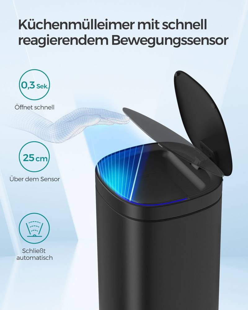 Bevægelsessensor køkkenspand 50l, automatisk skraldespand, åbent låg, stål, sort 3 Bevægelsessensor køkkenspand 50l, automatisk skraldespand, åbent låg, stål, sort - Billede 3