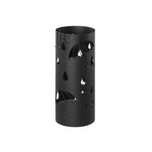 Paraplystativ, Metal Paraplyholder til Entré, med Vandbakke og 4 Kroge, 6,7 X 6,7 X 16,1 Tommer, Rund, Sort