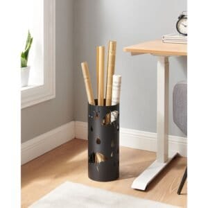 Paraplystativ, Metal Paraplyholder til Entré, med Vandbakke og 4 Kroge, 6,7 X 6,7 X 16,1 Tommer, Rund, Sort - Billede 3