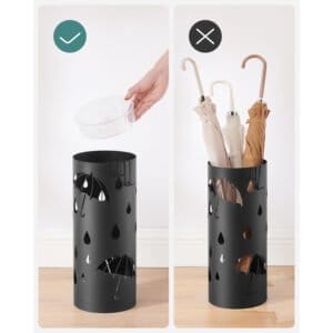 Paraplystativ, Metal Paraplyholder til Entré, med Vandbakke og 4 Kroge, 6,7 X 6,7 X 16,1 Tommer, Rund, Sort - Billede 4