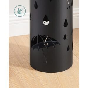 Paraplystativ, Metal Paraplyholder til Entré, med Vandbakke og 4 Kroge, 6,7 X 6,7 X 16,1 Tommer, Rund, Sort - Billede 5