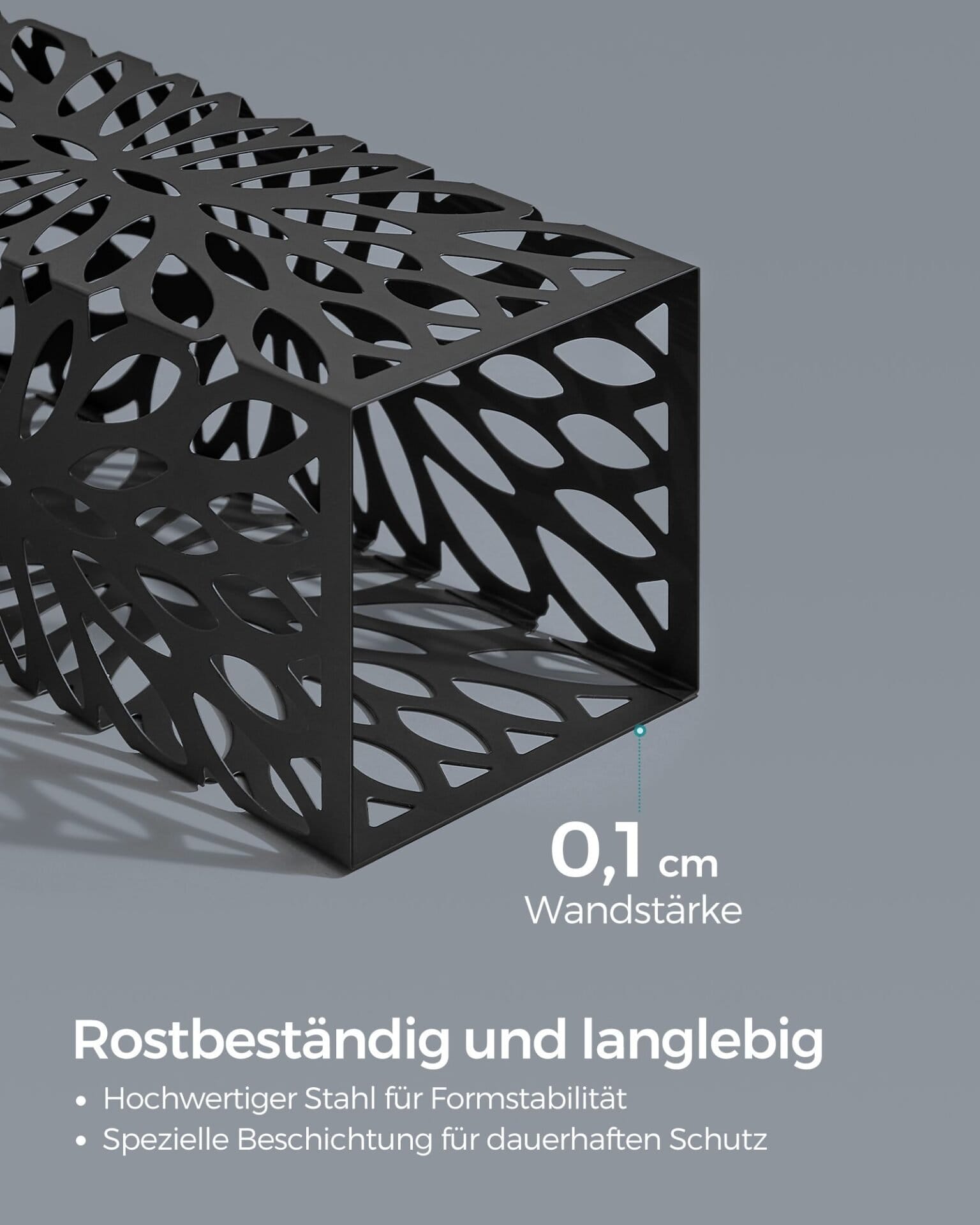 Paraplyholder til Entré, Firkantet Paraplystativ i Stål, Fritstående, 4 Kroge, Sort 3 Paraplyholder til Entré, Firkantet Paraplystativ i Stål, Fritstående, 4 Kroge, Sort - Billede 3