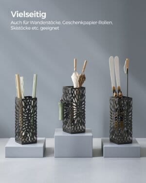Paraplyholder til Entré, Firkantet Paraplystativ i Stål, Fritstående, 4 Kroge, Sort - Billede 7
