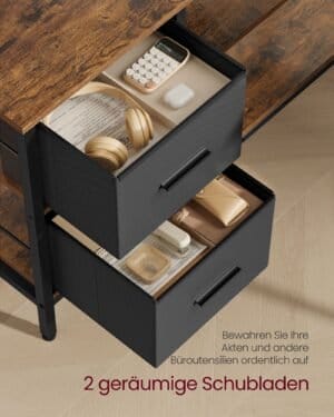 L-formet skrivebord med 2 rummelige skuffer, spillebord, til hjemmekontor, rustik brun - Image 3