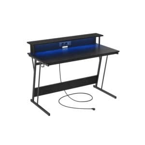 Spillebord med led, gamerbord, computerbord med skærmforhøjer, til 2 computere, klassisk sort