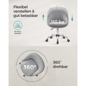 Homeoffice Obg020g01 Drejestol, Skrivebordsstol, Skumpolstring, Højdejusterbar, til Studie, Soveværelse, Grå - Image 5