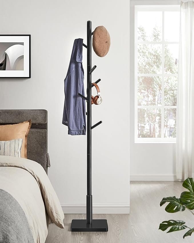 Knagestativ, Knageholder i Massivt Træ, Fritstående Hall Knagetræ, Knagerække med 8 Kroge, Blæk Sort 3 Knagestativ, Knageholder i Massivt Træ, Fritstående Hall Knagetræ, Knagerække med 8 Kroge, Blæk Sort - Billede 3