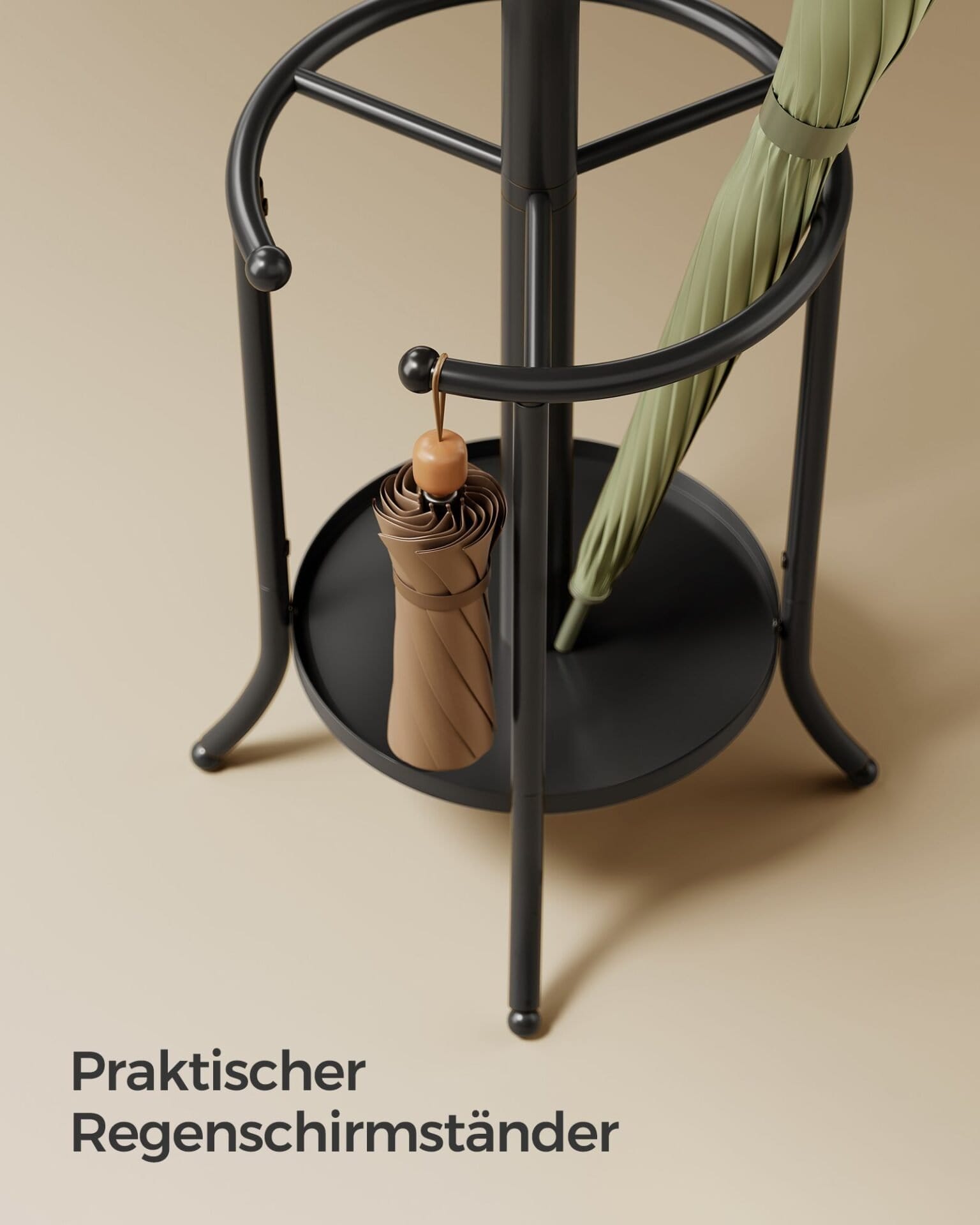 Fritstående tøjbøjle, tøjstativ med paraplyholder, 12 kroge, metal, 175 cm høj, blæk sort 3 Fritstående tøjbøjle, tøjstativ med paraplyholder, 12 kroge, metal, 175 cm høj, blæk sort - Billede 3
