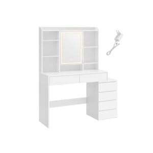 Led Belysning Toiletbord med Justerbar Lysstyrke Toiletbord med Spejl Kosmetisk Bord med Skuffer Åbne Rum Justerbare Hylder Moderne Sky Hvid Rdt624w01 - Image 2