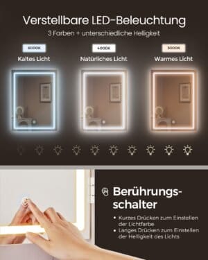 Led Belysning Toiletbord med Justerbar Lysstyrke Toiletbord med Spejl Kosmetisk Bord med Skuffer Åbne Rum Justerbare Hylder Moderne Sky Hvid Rdt624w01 - Image 4