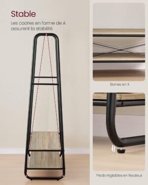 Tøjbøjle, garderobe med 2 hylder, 6 S-formede kroge, stålramme, turkisbrun og matsort - Image 4